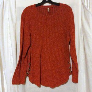 Burnt Orange Ribbed Knit Sweater XL Cozycore Boho Button Hem Cottagecore Layer